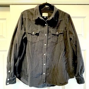 Black Corduroy Pearl Snap Button Down Shirt